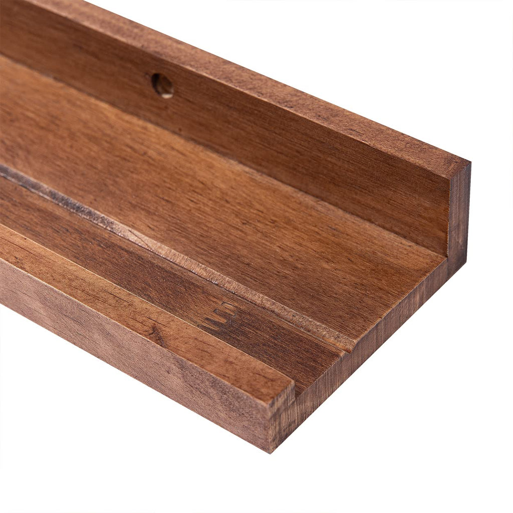 36 Inch Picture Ledge Shelf Rustic Wall Mount Light Walnut Long Narrow Picture Shelves Storage for Books Music Albums