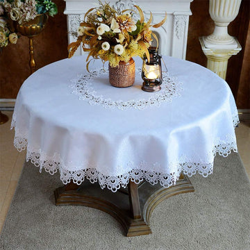 Round Tablecloth Lace Rustic Macrame Embroidered Table Cloths for Harvest Dresser Decor Farmhouse Ki