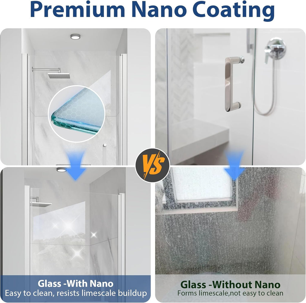 Pivot Shower Door, 28-30" W x 72" H Frameless Single Swing Glass Shower Door with Explosion-Proof Film Nano Coating