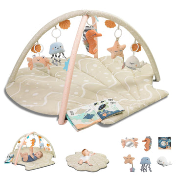 Play Mat, Oversize Shell Tummy Time Mat with 6 Detachable Baby Activity Toys, Baby Gyms & Playmats for Babies 0-12