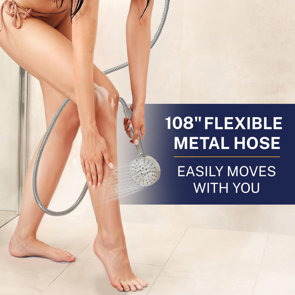 Metal 3-Spray Shower Head Handheld High Pressure Extra Long Hose