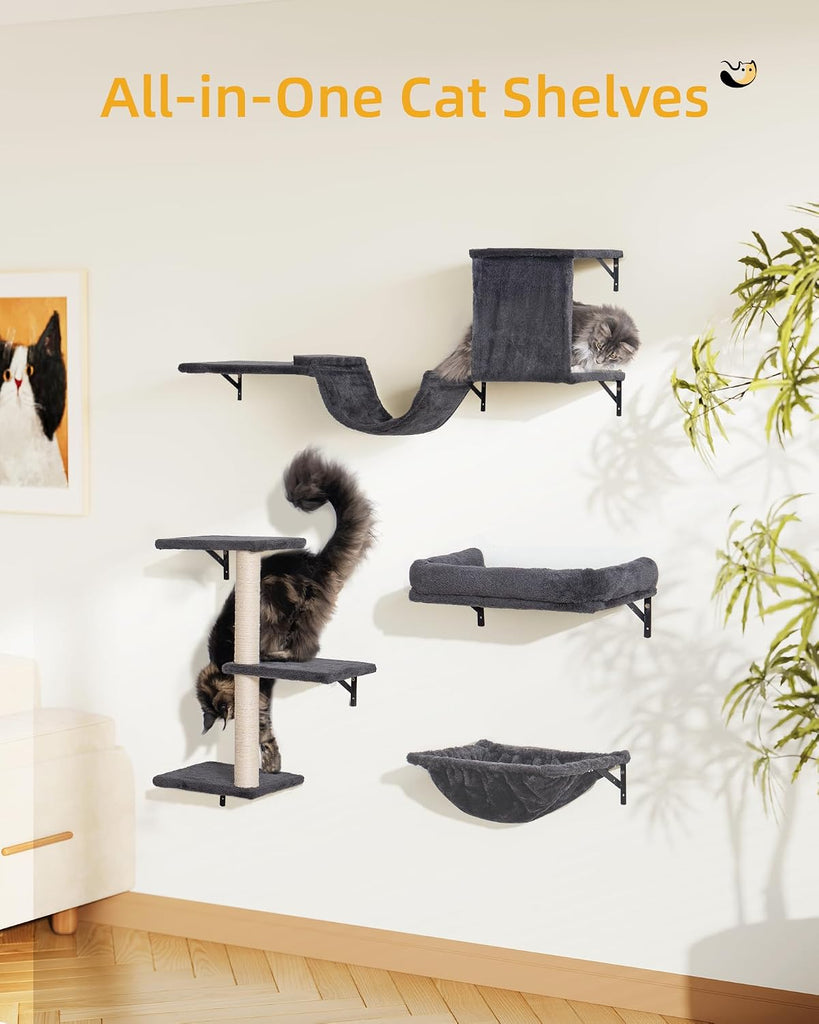 Heavy Duty Cat Wall Shelves for Large Cats, 5-in-1 Cat Furniture