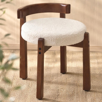 Modern Boucle Makeup Ottoman, White