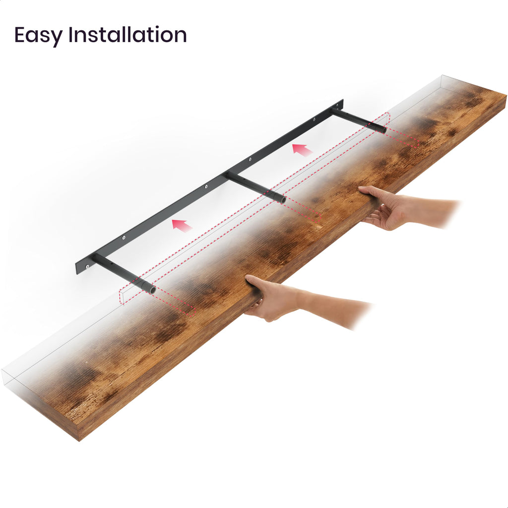 Floating Shelves for Wall, 60" Wood Wall Shelf Set of 2, with Invisible Brackets, 8" Deep, Rustic Brown