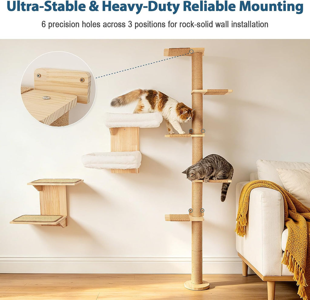 Wall Mounted 5-Tier Cat Scratching Post Tree for Small & Medium Cats