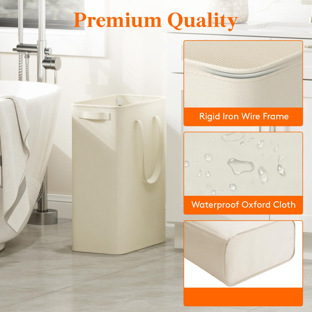 2 Pack Slim Laundry Hamper with Handles, 50L, White