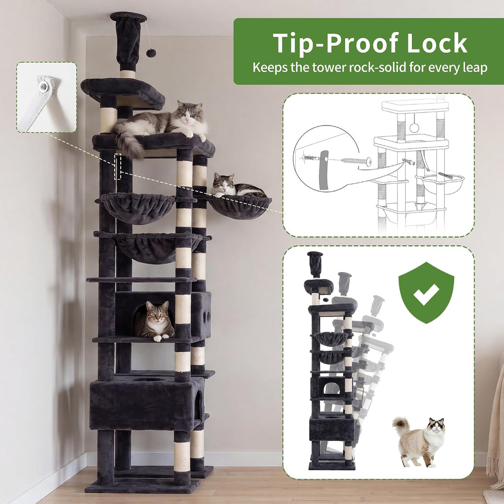 Floor to Ceiling Cat Tree, 104.7"-116.5" Height-Adjustable