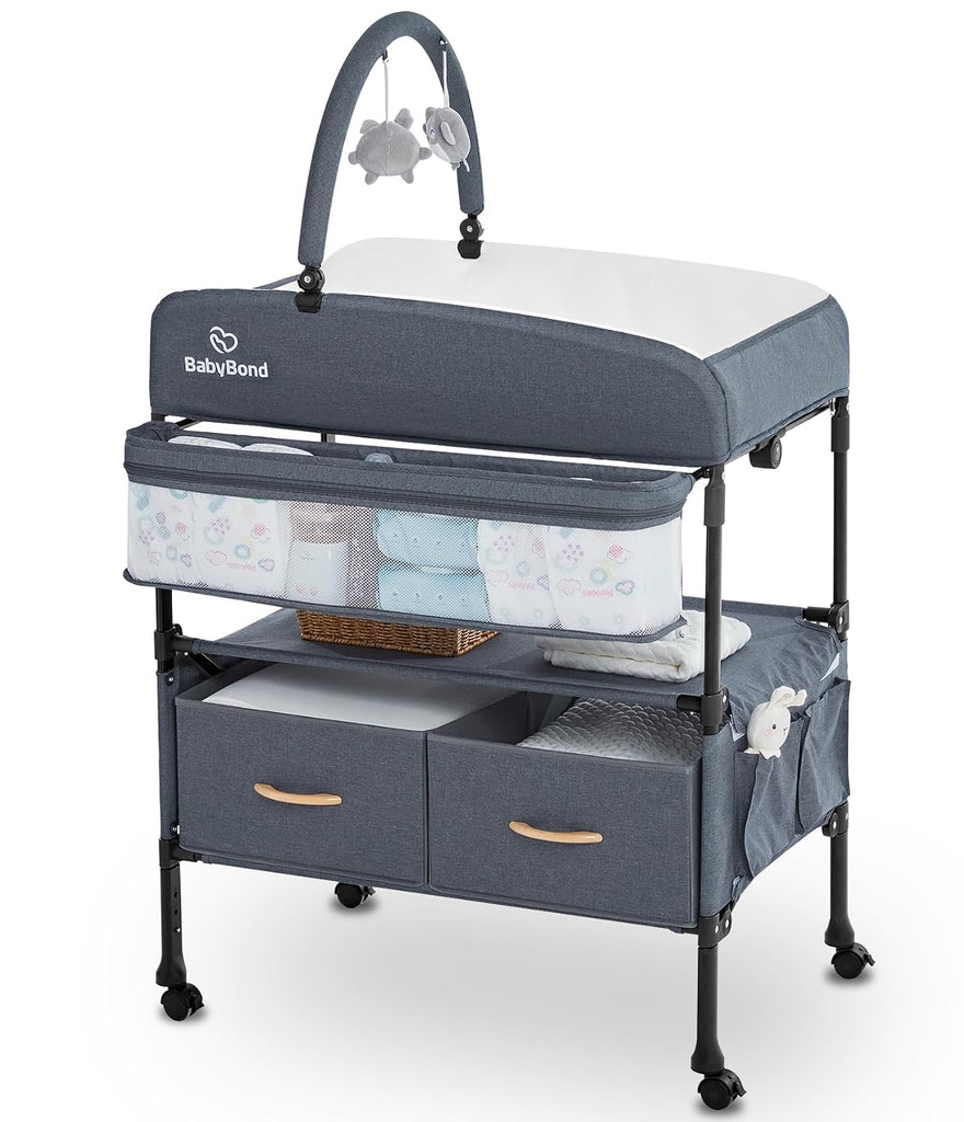 Portable Baby Changing Table with 2 Storage Baskets (Grey) | Large Storage Foldable Changing Table for Infant and