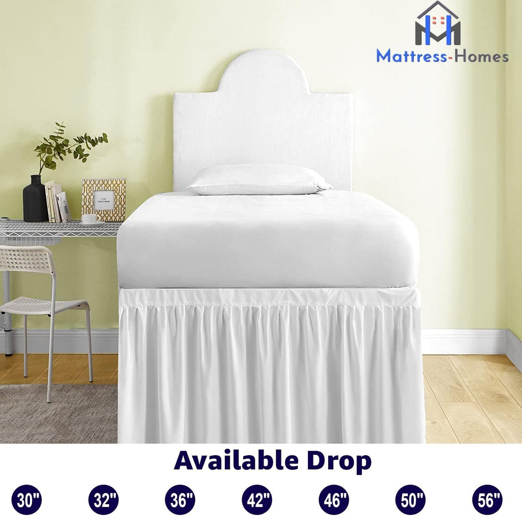 Ruffled Dorm Bed Skirt, Twin XL, 30-Inch Drop, Tailored with Split Corners, White Dust Ruffle for Lofted College