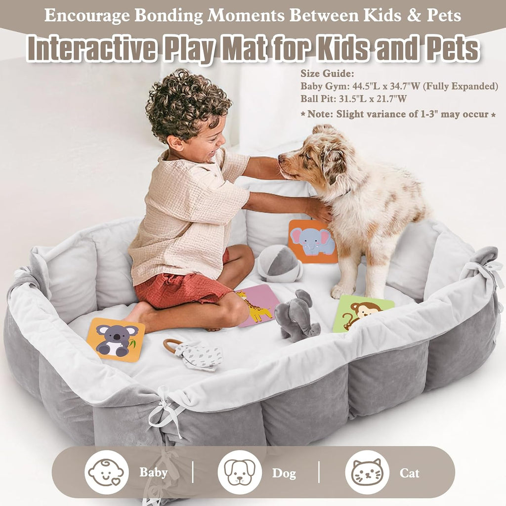 In-1 Plush Baby Play Gym, Baby Play Mats, Convertible Baby Gym, Tummy time mat, 6 Sensory Toys, Activity Center