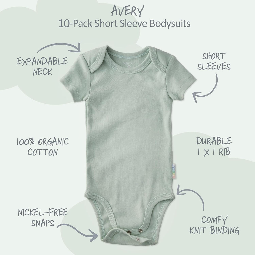 Baby Avery pack Short Sleeve Bodysuits 100% Organic Cotton for Baby Boys & Girls
