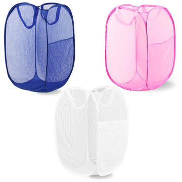 Pop Up Laundry Hamper, Mesh Laundry Basket Collapsible, Foldable Hamper for Travel and Storage, 3 Pack
