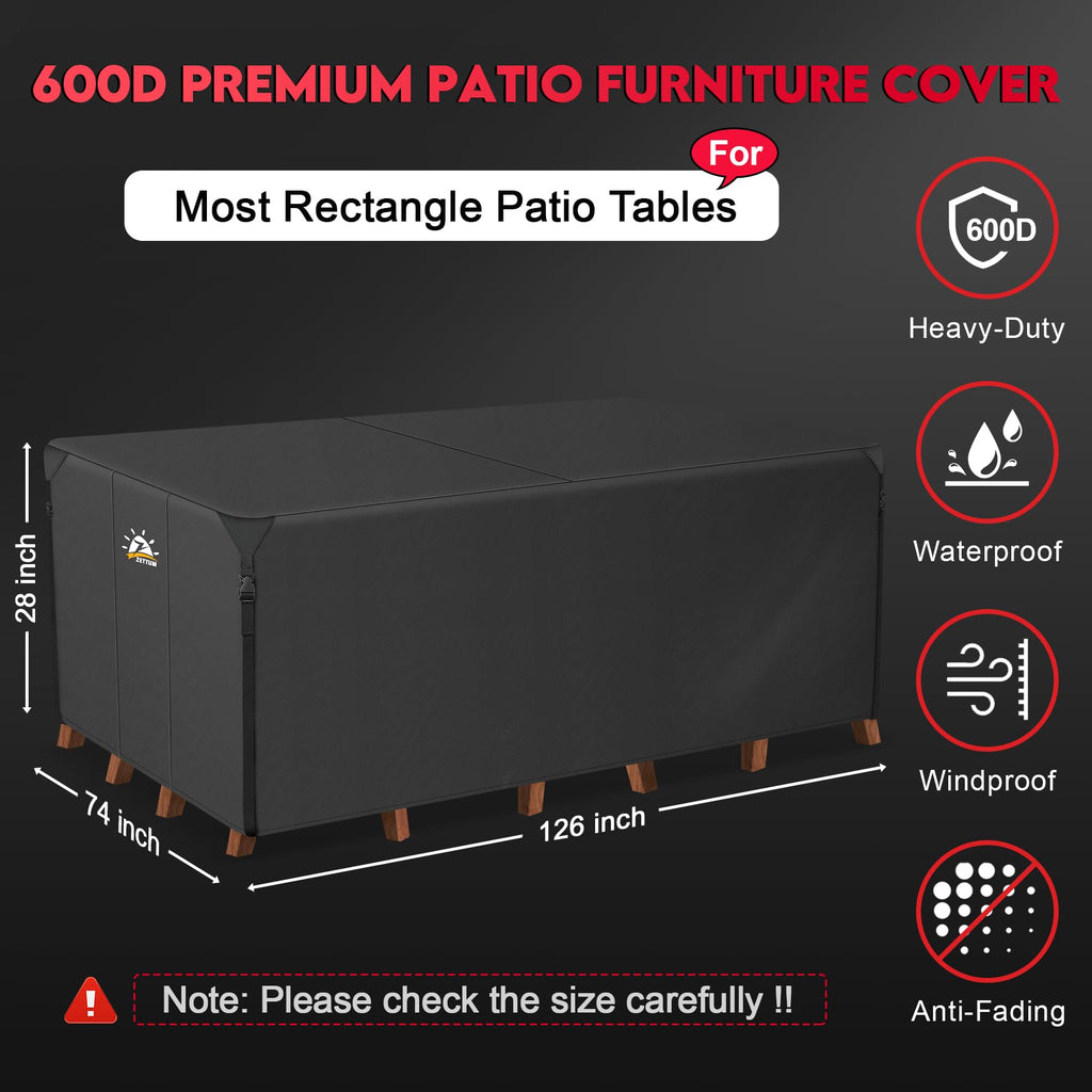 Patio Furniture Cover Rectangle - 600D Outdoor Table Cover Waterproof & Heavy Duty, Large Lawn Furniture Sofa Set