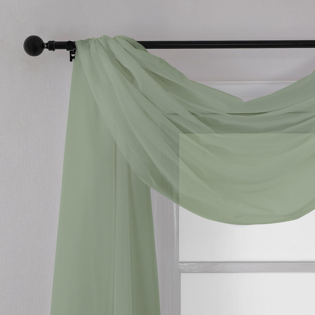 Extra Long Sage Green Sheer Curtains 144 inch 2 Panels, Translucent Backdrop Window Scarf Drapes for Canopy