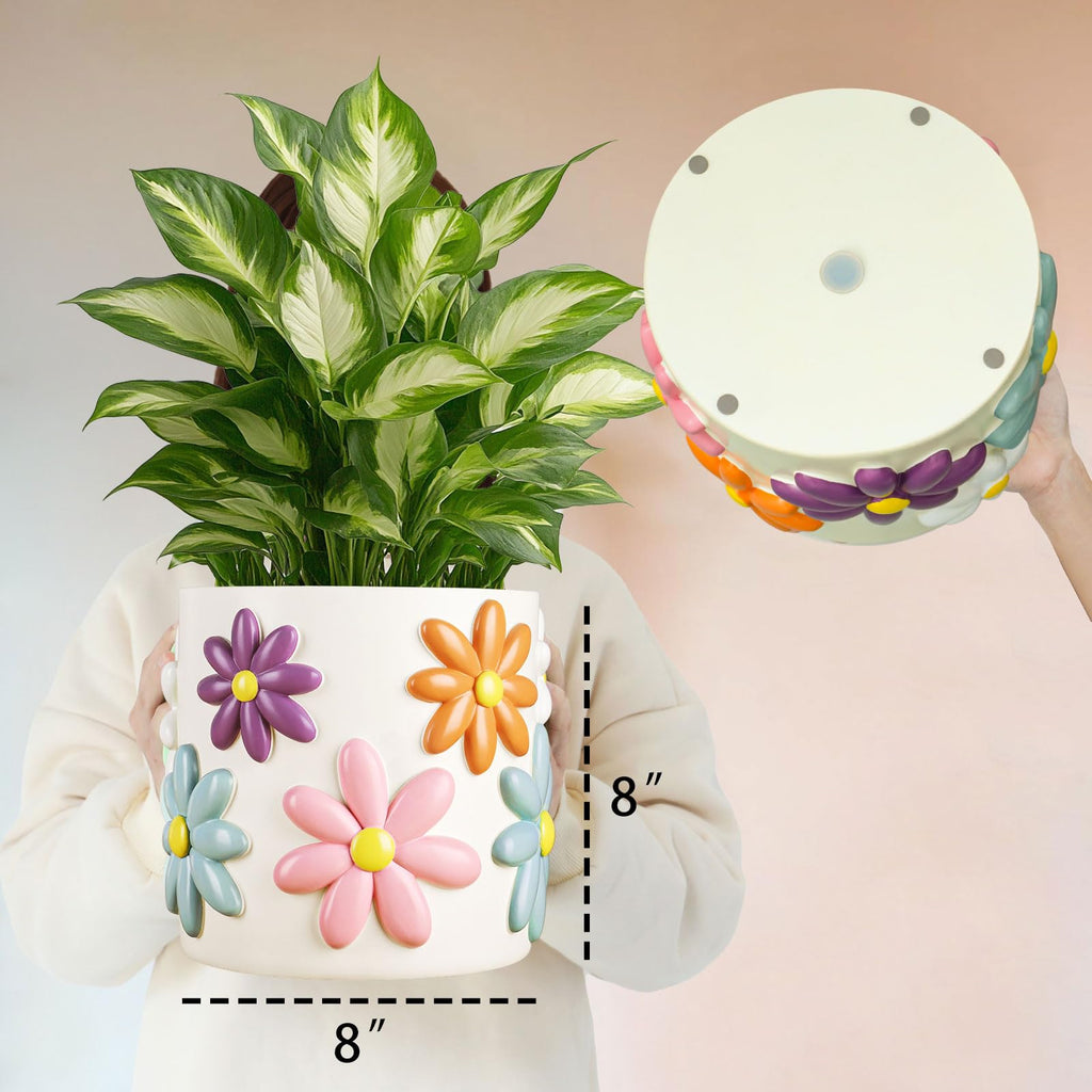 8 Inch Daisy Planters, Decorative Large Plant Pots with Drainage Holes, Funny Unique Flower Pot for Indoor Plants