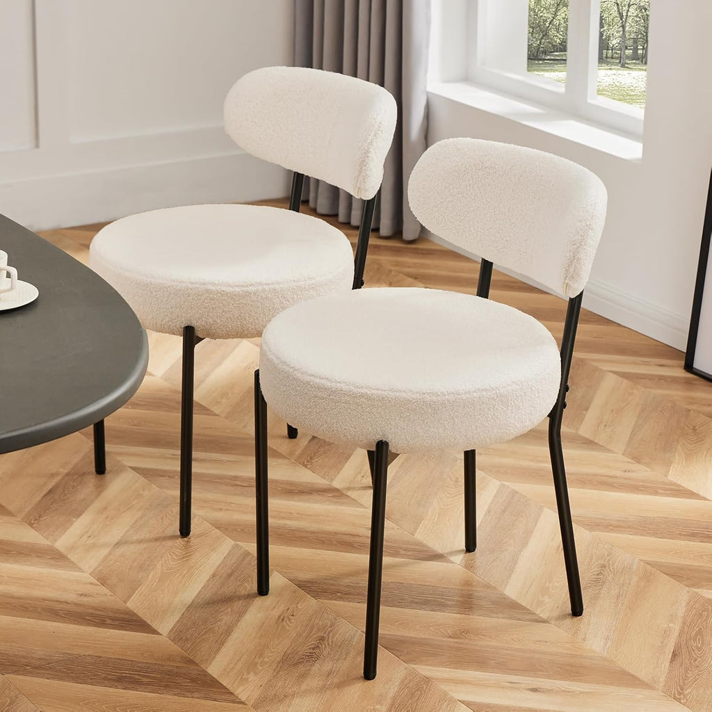 Dining Chairs Set of 4, Boucle Upholstered Modern Mid Century Round Kitchen Chairs with Curved Backrest & Metal Legs