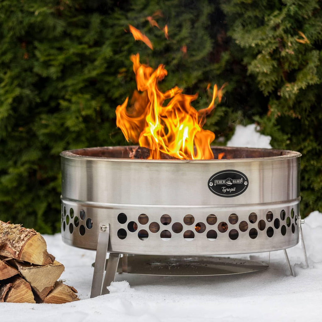 Petromax Tyropit Fire Bowl, Even Heat Low-Smoke Low-Soot Stainless Steel Fire Pit for Campfires, 22.4 inch Diameter
