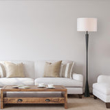 67224 70" Floor Lamp, Matte Black Finish, White Fabric Shade, Modern Tapered Frame, E26 Base