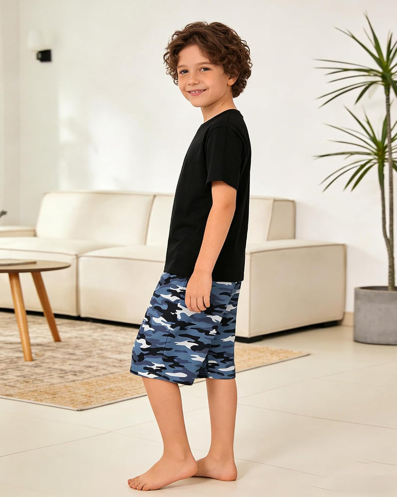 Boys Pajama Shorts 3 Pack Sleepwear Shorts for Teen Boys Plaid Camouflage Lounge Summer Comfy Pj Bottom