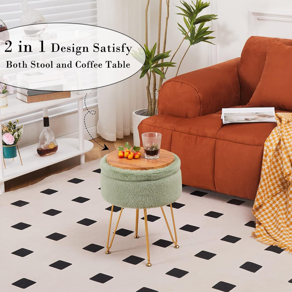 Footrest Footstools Round Faux Fur Ottoman with Storage Space Soft