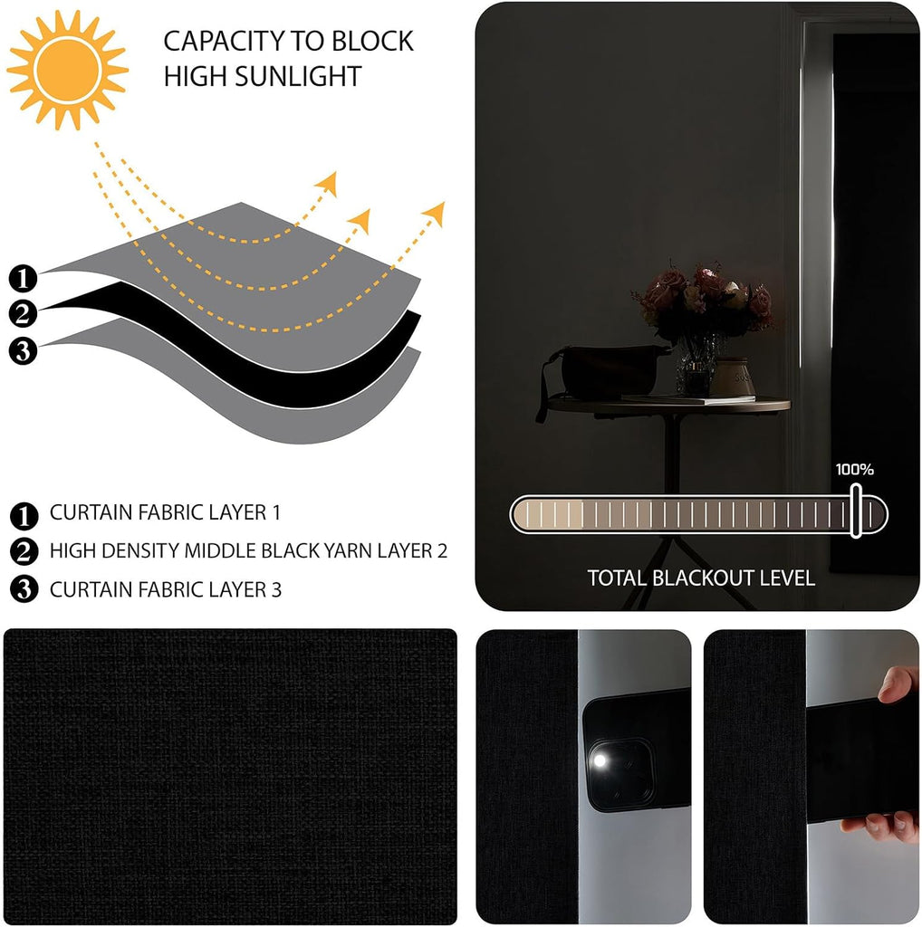 Cordless Blackout Door Curtains (1 Panel), Triple Layers 100% Light Blocking & UV Protect, Noiseless Adjustable Roller Shade