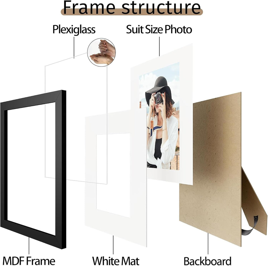 11x14 Picture Frame Set of 12, Modern Gallery Wall Frames, Black | Fits 8x10 With Mat or 11x14 Without Mat
