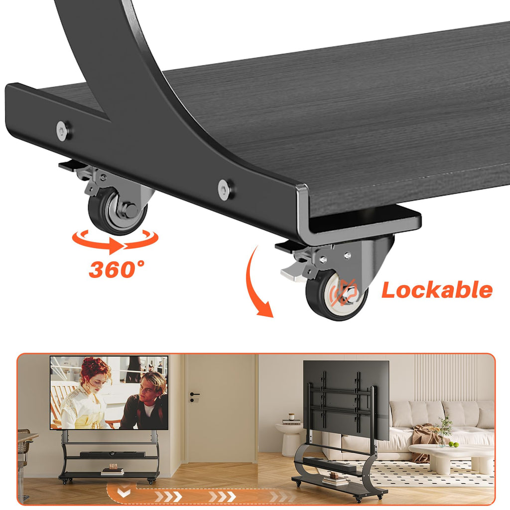 Easel Rolling TV Stand on Wheels for 50-100 Inch TVs with 2-Tier Shelves