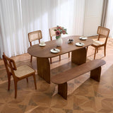 Japandi Oval Dining Table for 4, 59.1 Inch Solid Pine Wood Kitchen Table, Modern Mid Century Minimalist Kitchen &