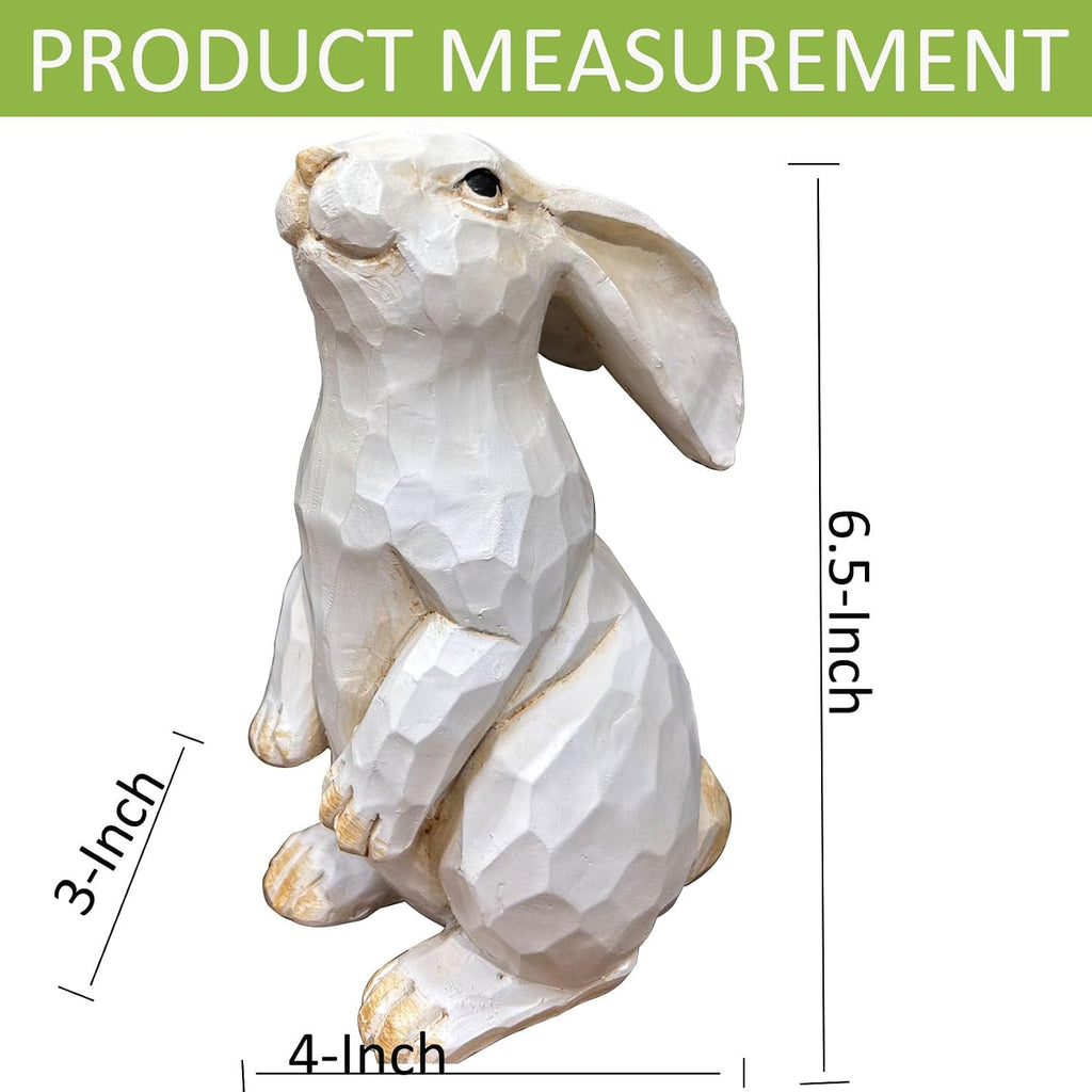 Easter Bunny Decoration, Decorative Farmhouse Modern Standing White Rabbit Bunny Figurine, Home Decor Accents Carved