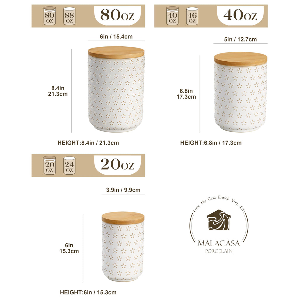 Ceramic Canisters Set with Airtight Lids, 80/40/20 oz Coffee Canister, Cookie Jar & Sugar Container, Canister Sets