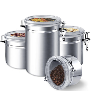 4-Piece Stainless Steel Airtight Food Storage Canister Set with Lid