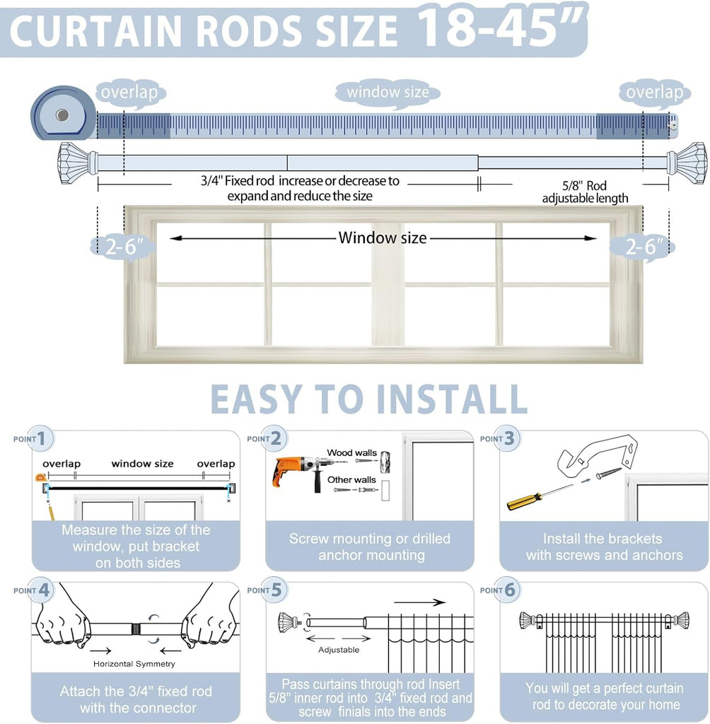 Gold Decorative Crystal Curtain Rods :Heavy Duty Adjustable Window Curtains Rods for Living Room Bedroom