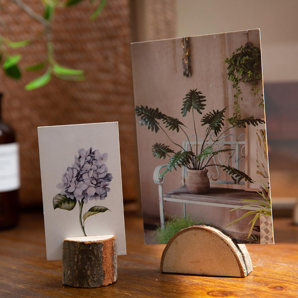 50 Pieces Wooden Place Card Holders with 50 Kraft Paper Cards, Rustic Wood Table Number Stands, Photo Holder for