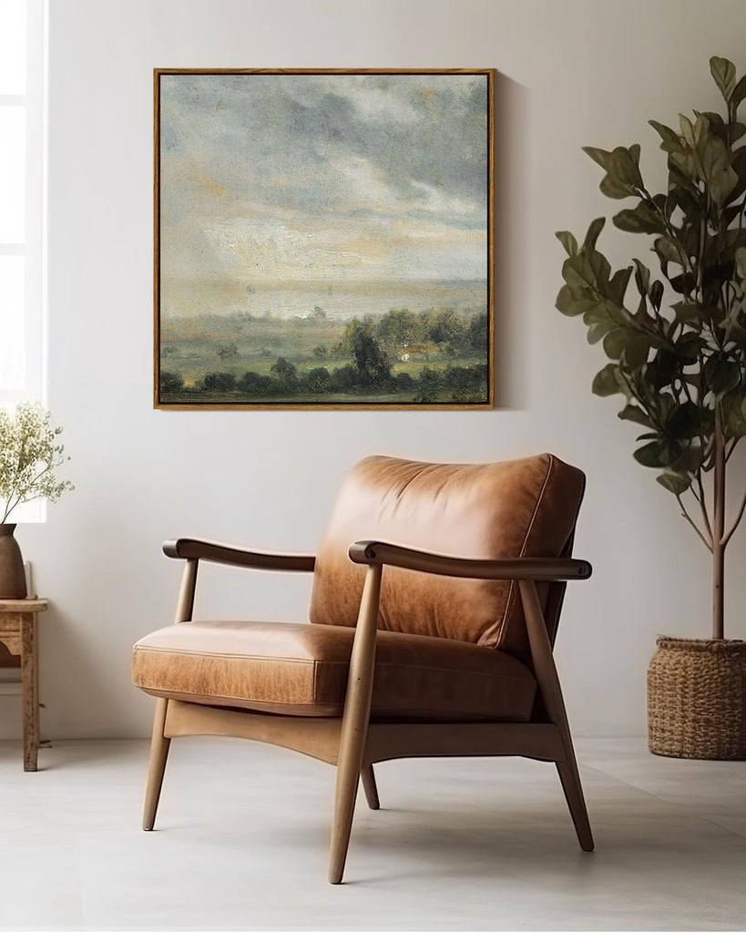 Square Framed Canvas Wall Art, Landscape Scenery Sky Cloud Grassland Canvas Oil Paintings Home Decor, Wall Art Prints