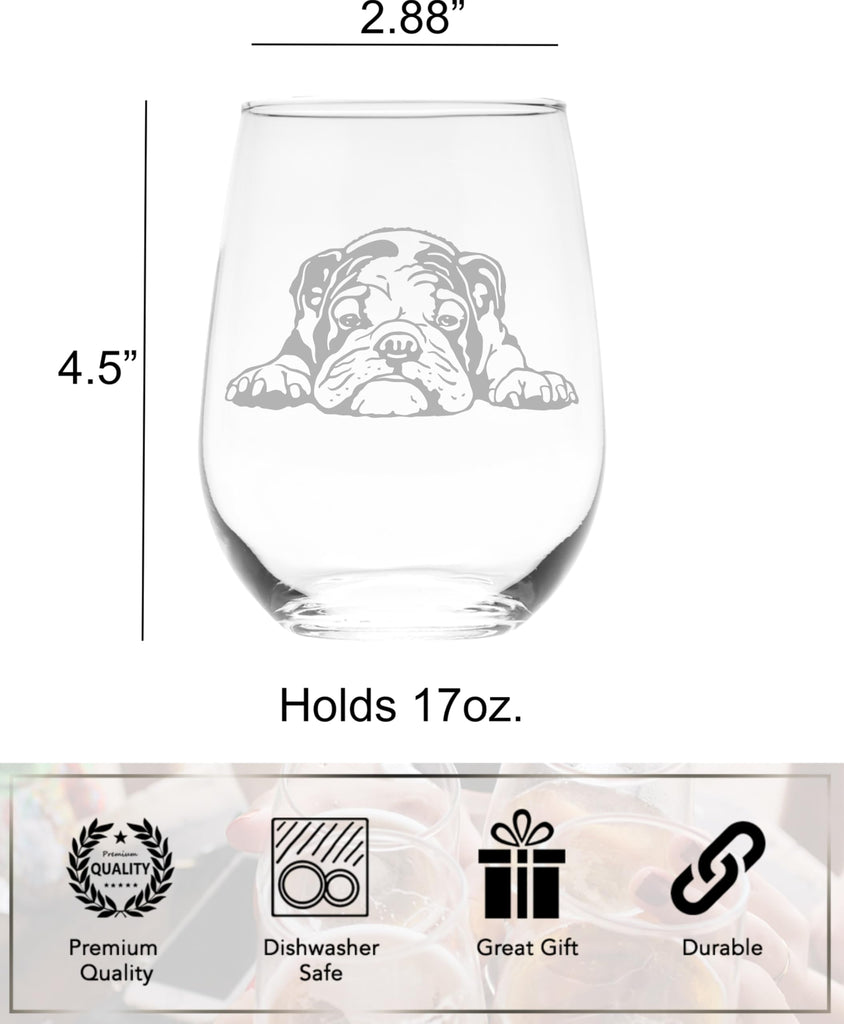 English Bulldog Stemless Wine Glass - Dog Lover Gift for Women and Men