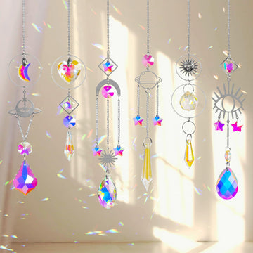 S 6Pieces Colorful Crystals Suncatcher with Chain