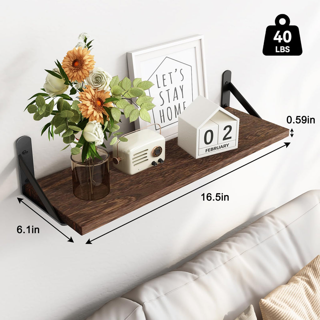 Wall Floating Shelves Decor (Brown, Set of 3, 16.5 Inch)
