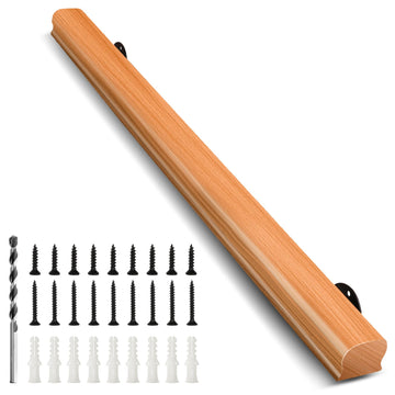 2FT Solid Wood Stair Handrail for Indoor Stairs, Outdoors Stair Railings, Sturdy Wall Mounted Non-Slip Safety Design