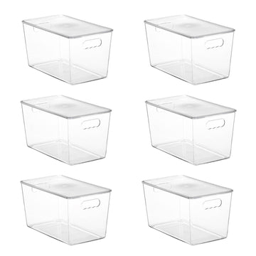 6 Pack Clear Stackable Storage Bins with Lids and Handles, XLarge
