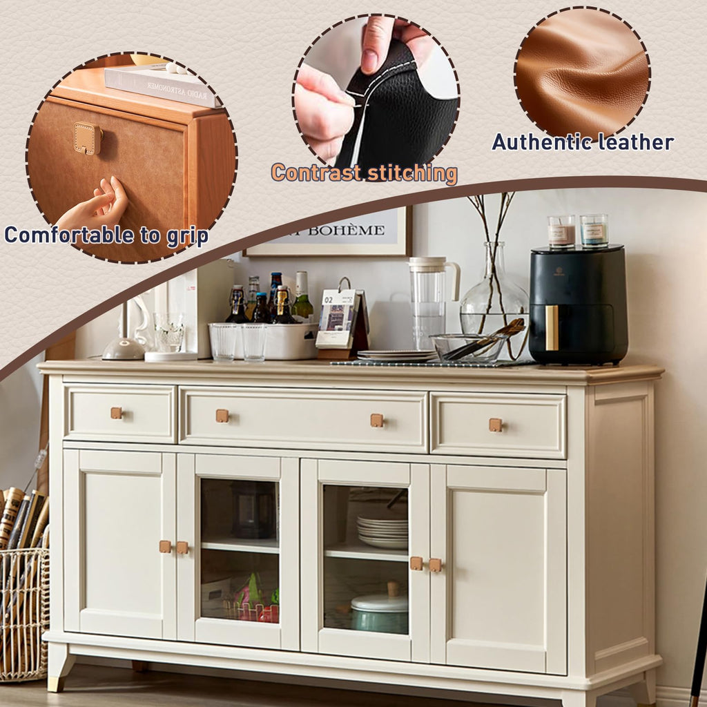 2 Pack Leather Cabinet Handle Pulls 5" Hand-Stitch Brown Leather Drawer Pulls Dresser Handle Pulls for Cabinets
