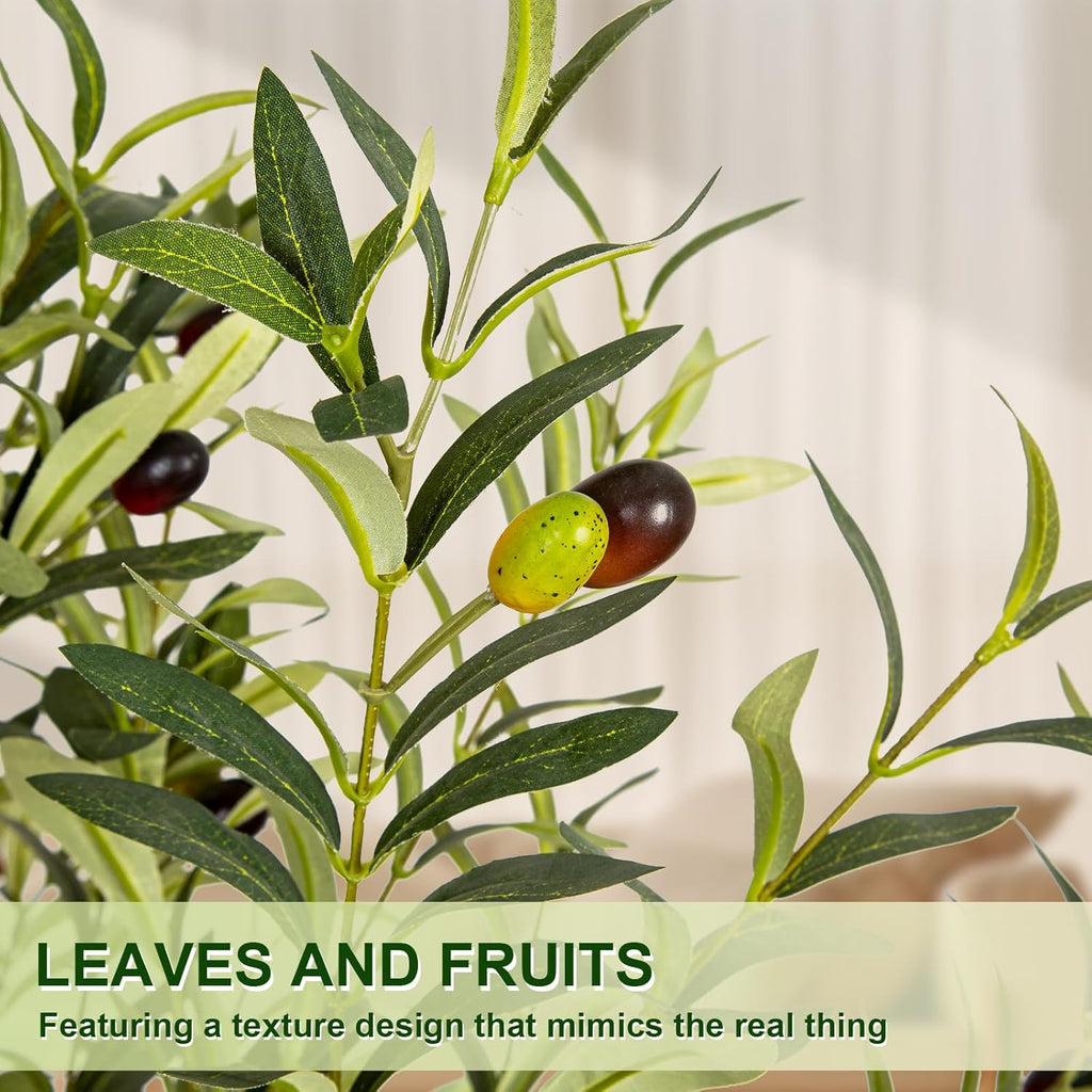 Olive Trees Artificial Indoor, 6FT Tall Faux Olive Tree with White Tall Planter, Artificial Plants with Natural Wood