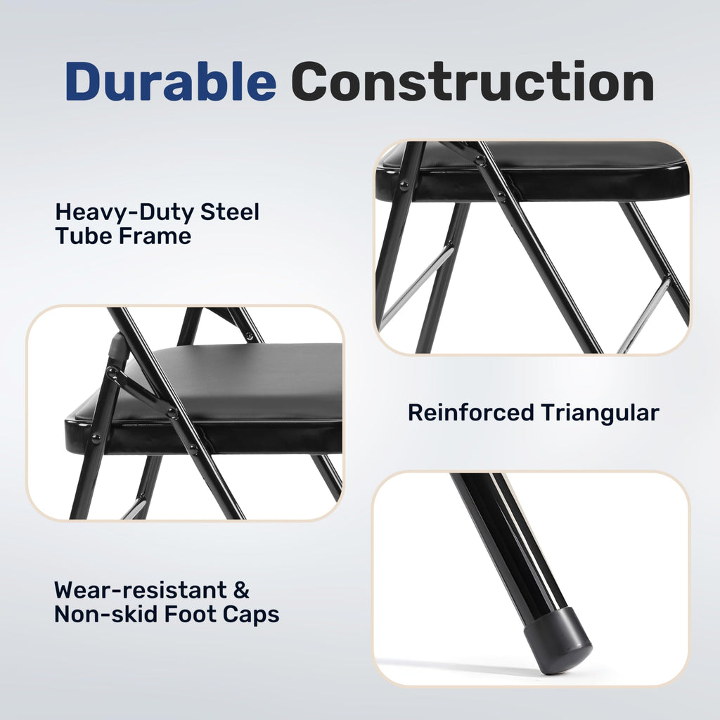 4 Pcs Folding Chairs with Leather Padded Cushion Seats, Back & Sturdy Metal Frame, Stackable, Portable, Commercial