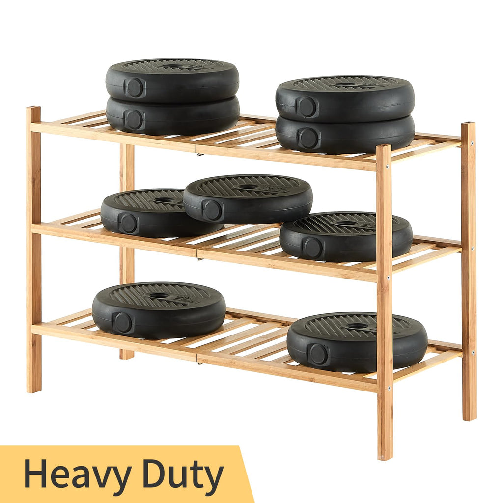 4-Tier Bamboo Shoe Rack, Stackable | Heavy Duty | Multi-Function, Free Standing Shoe Racks Hallway Closet