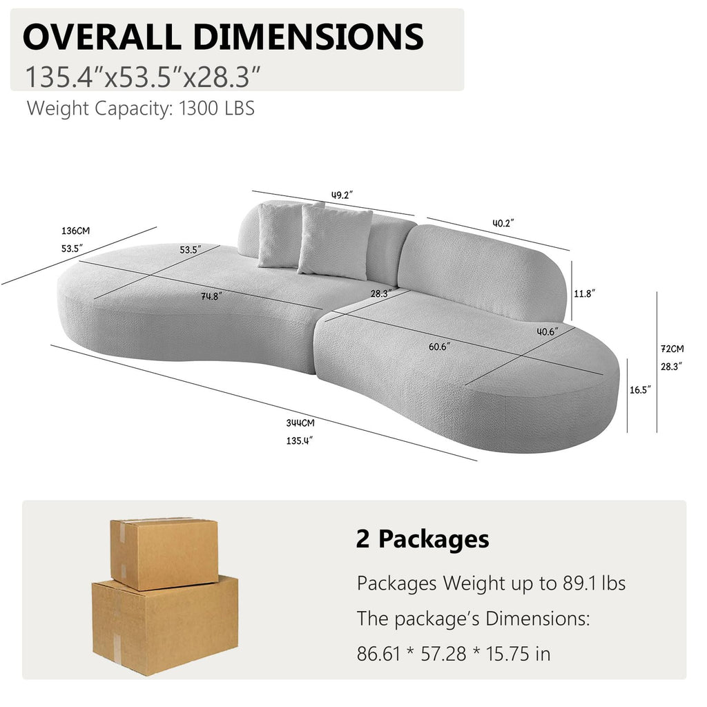 135"Cloud Sofas, Modern Curved Modular Sofa, Boucle Sectional Couches, Oversized Armless Lounge Sofa, Cozy Teddy