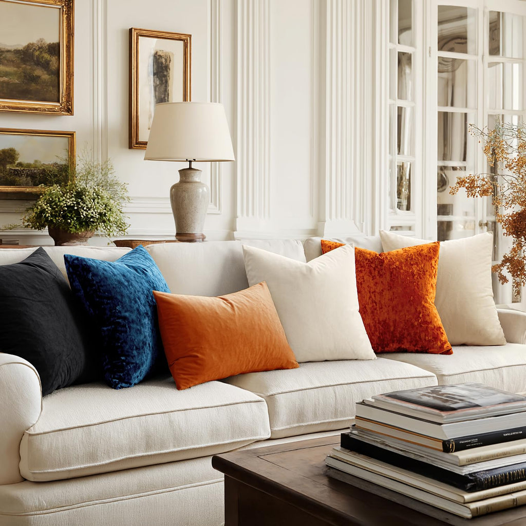 Fall Velvet Throw Pillow Covers Burnt Orange 20x20 inch Set of 2