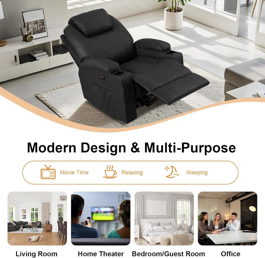 Power Recliner Chair with Vibration Massage & Heat for Adults