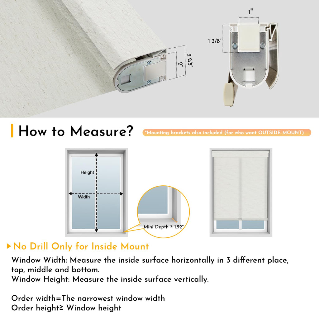 Smart Motorized Blinds with Remote, No Drill Automatic Roller Shades for Indoor Windows, Light Filtering Linen