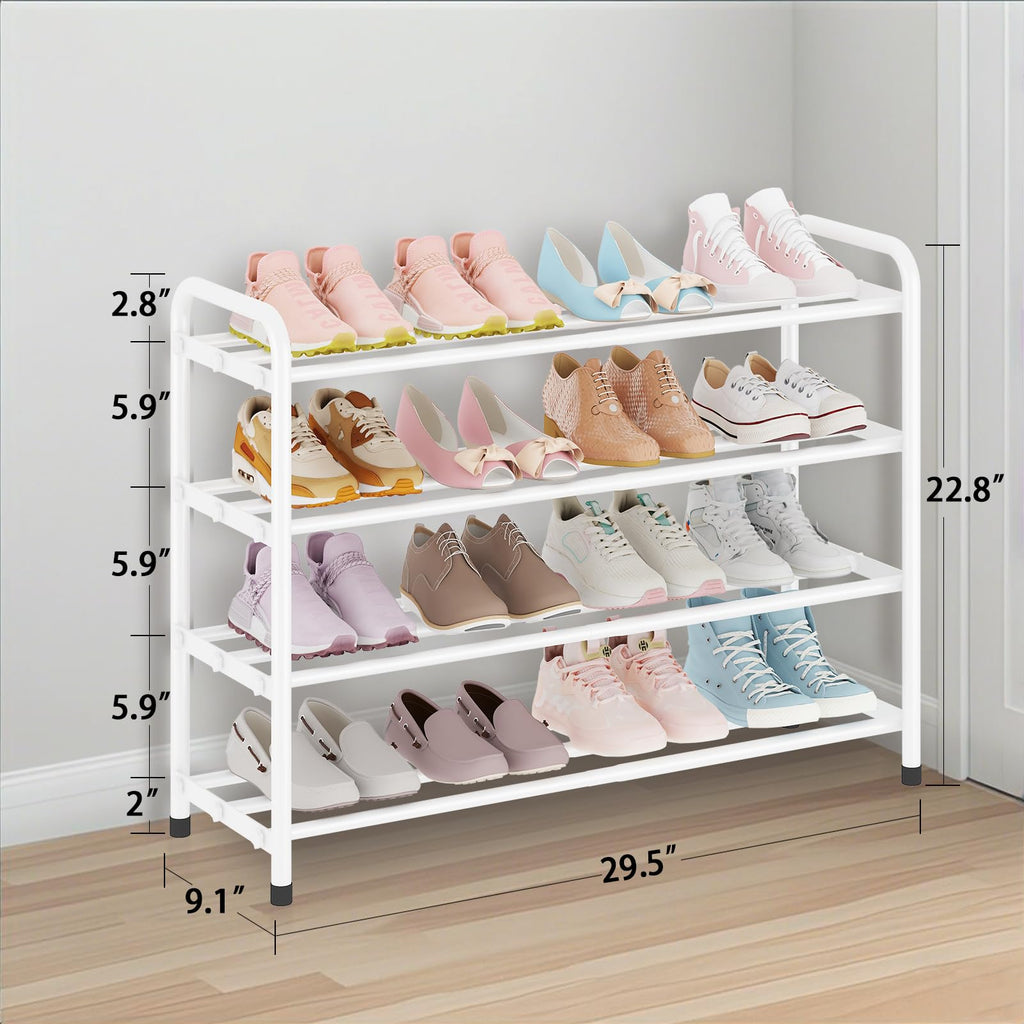4-Tier Expandable Shoe Rack, Heavy-Duty Metal Organizer for Closet Entryway