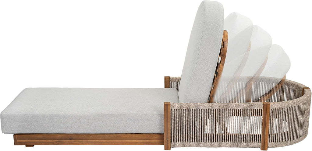 Patio Chaise Lounge Chair with Cushions Set of 2, 78'' Acacia Wood Adjustable Reclining Chaise with 5-Positions