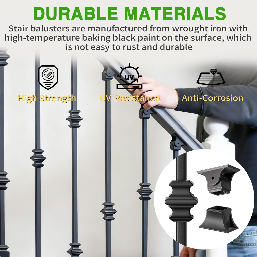 Staircase Balusters, 12-Pack Hollow Stair Spindles 40" Single Knuckle with Double Knuckle 1/2" Iron Balusters for